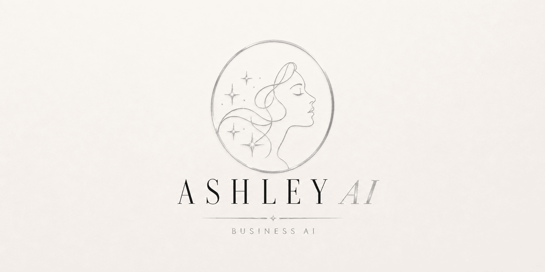 Elegant logo featuring a woman's profile with "ASHLEY AI" and "BUSINESS AI" text