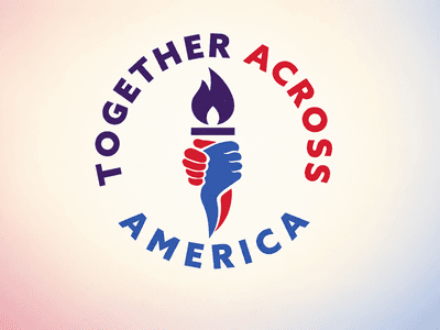 Logo featuring a torch held by two hands with text "Together Across America"