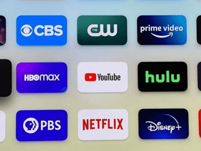Grid of streaming service logos on a smart TV interface