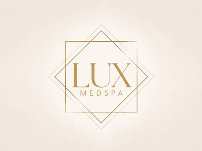 Lux MedSpa logo featuring gold text and geometric design on a light background