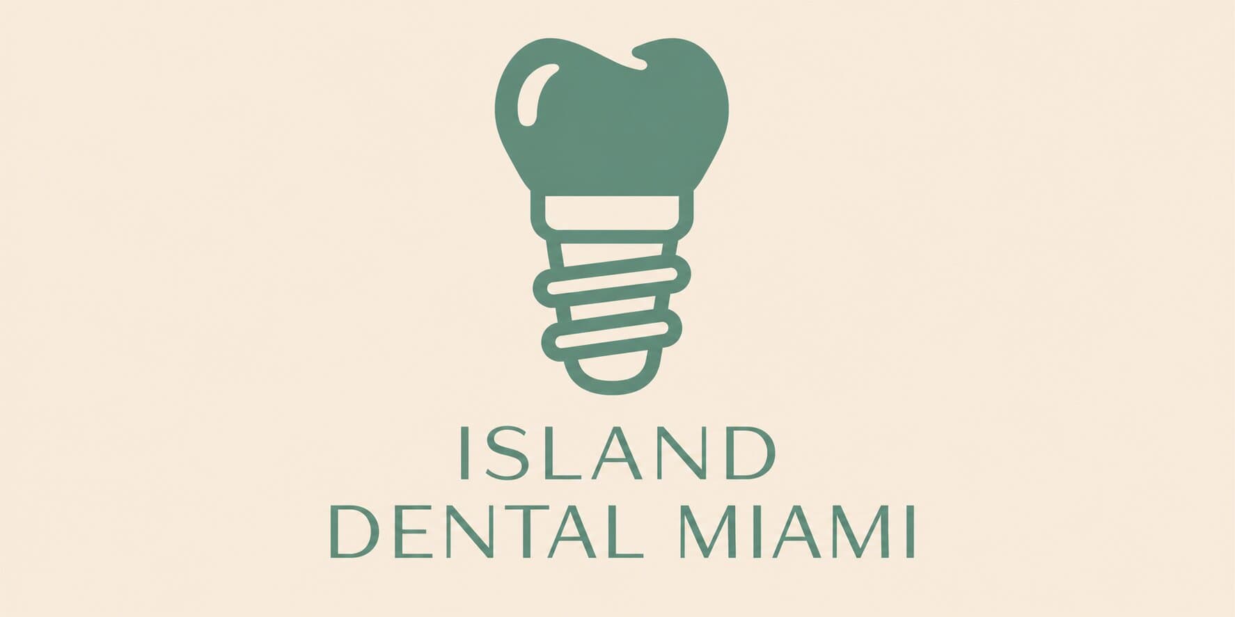 Island Dental Miami logo featuring a green tooth shaped like a dental implant.